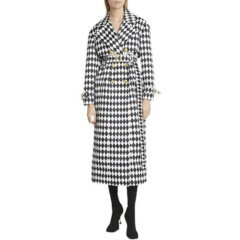 Trench Coat Plaid Double Breasted Belt Windbreaker