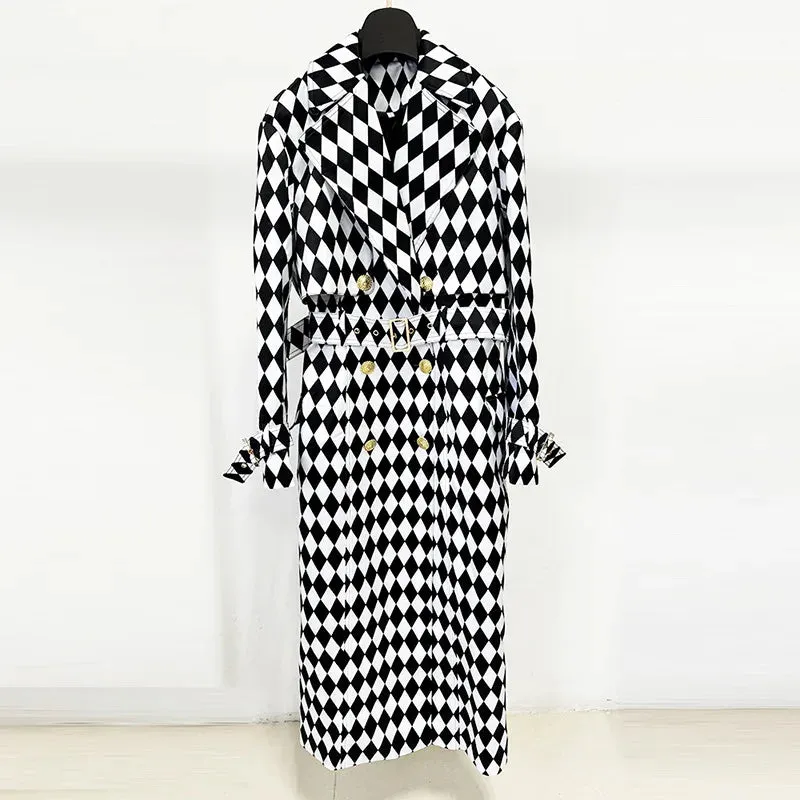 Trench Coat Plaid Double Breasted Belt Windbreaker
