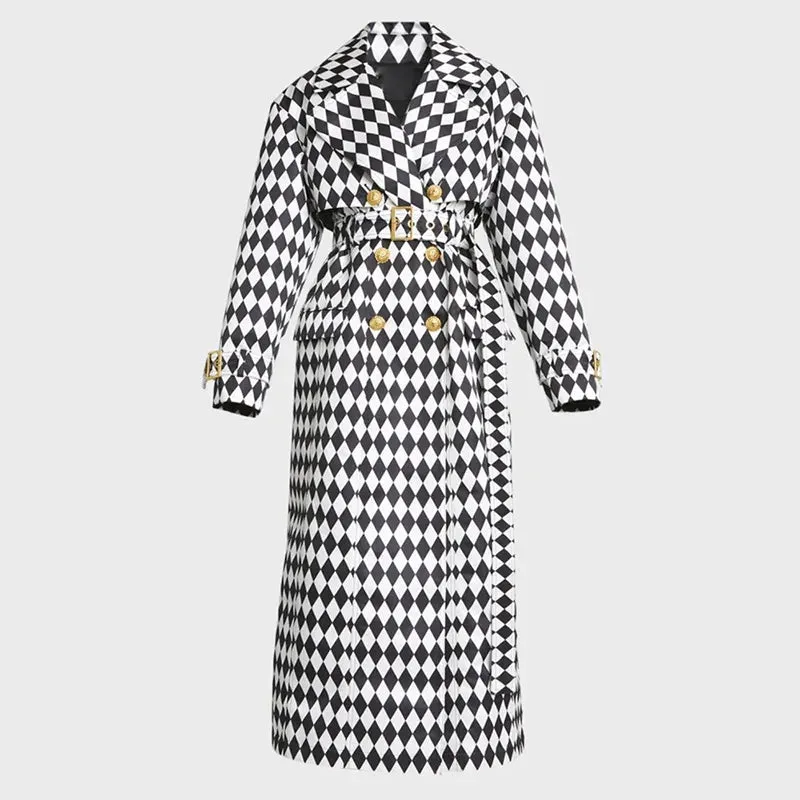 Trench Coat Plaid Double Breasted Belt Windbreaker