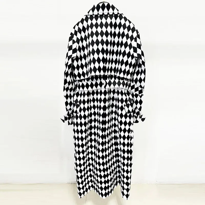 Trench Coat Plaid Double Breasted Belt Windbreaker
