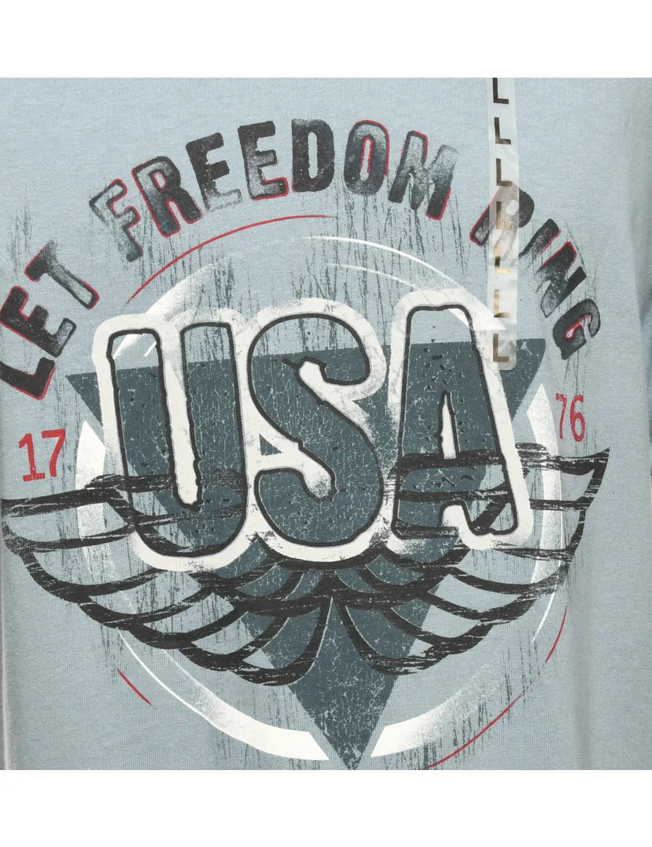 USA Printed Light Blue T-shirt - L
