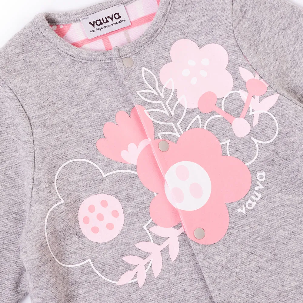 Vauva Baby Girls Flowers 2 Way Long Sleeves Bodysuit and Robe - Grey