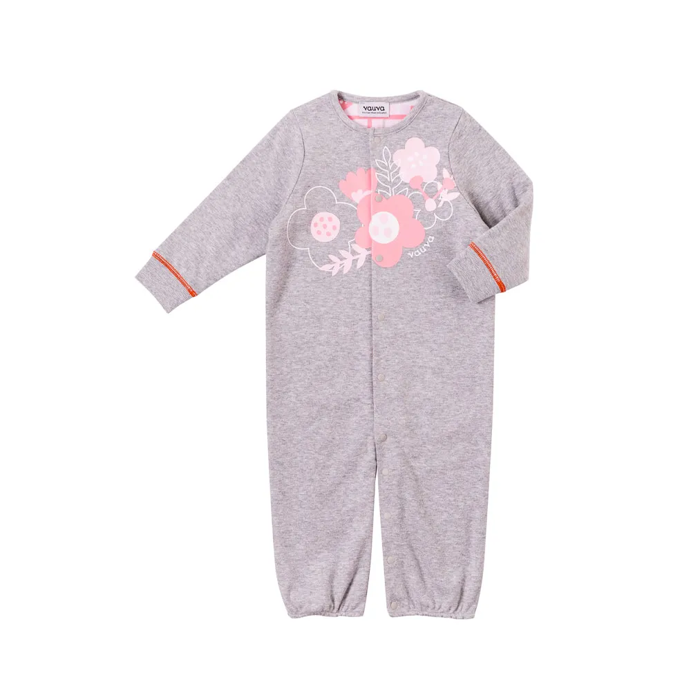 Vauva Baby Girls Flowers 2 Way Long Sleeves Bodysuit and Robe - Grey