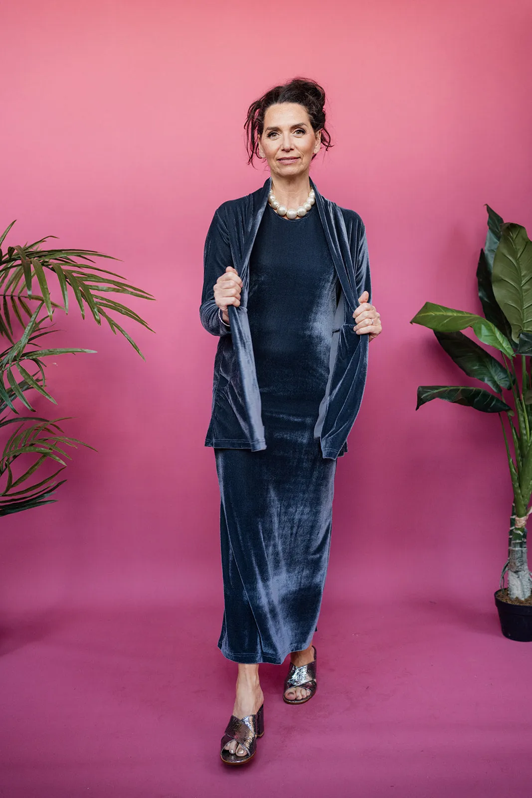 Velvet Maxi Dress in Slate Grey