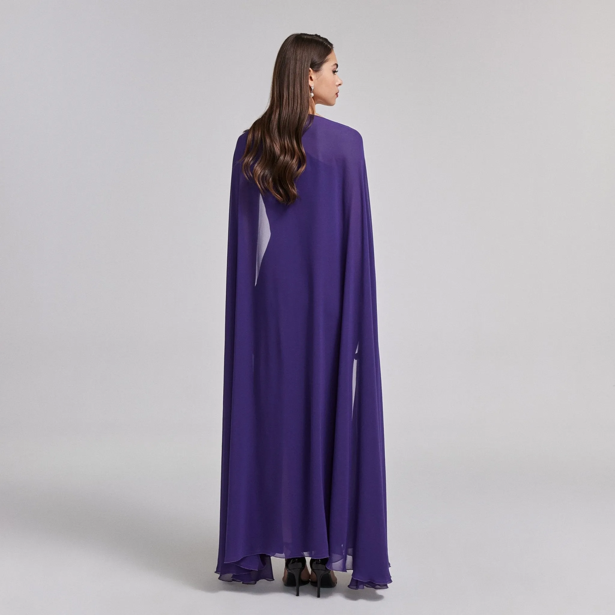 Velvet Maxi Dress with Chiffon Cape