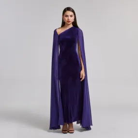 Velvet Maxi Dress with Chiffon Cape