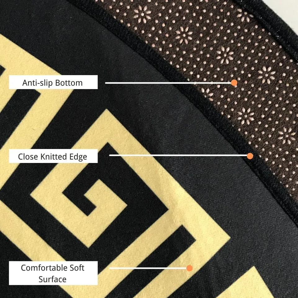 Versace Style Black White and Gold Luxury Non-Slip Round  Rug Carpet