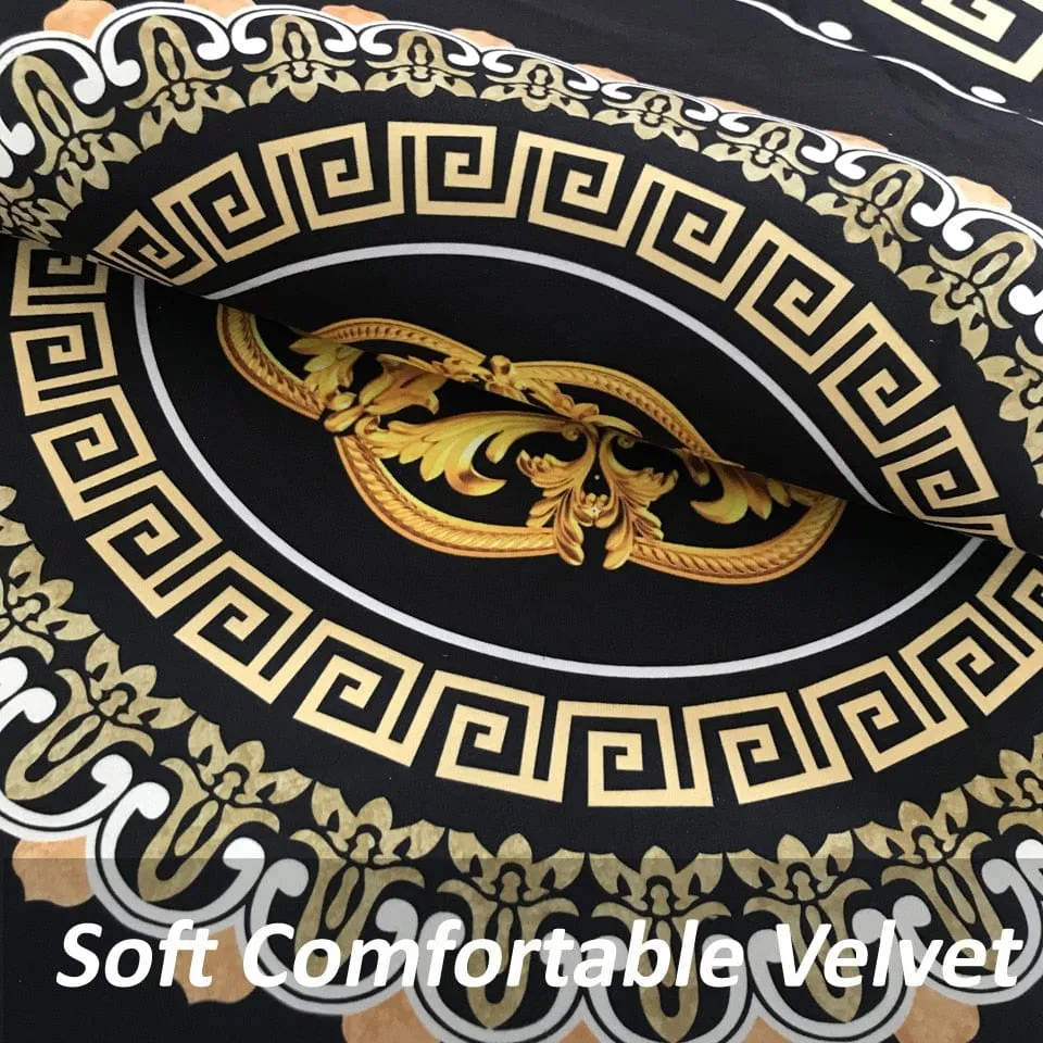 Versace Style Black White and Gold Luxury Non-Slip Round  Rug Carpet
