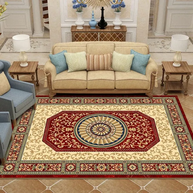 Versace Style Red and Gold Luxury Non-Slip Rug Carpet