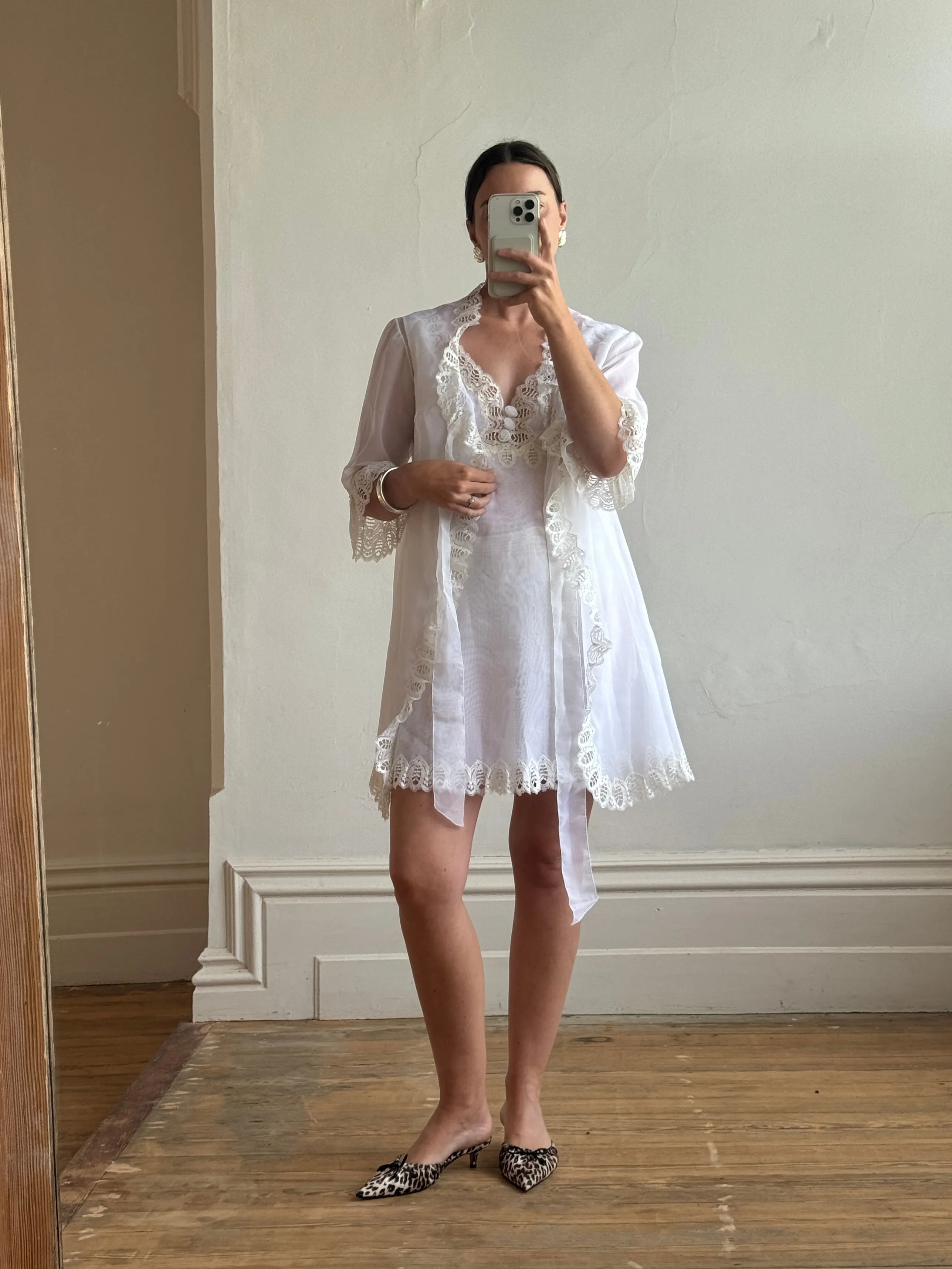 Vintage 60s Babydoll Peignoir Bridal Set Ivory