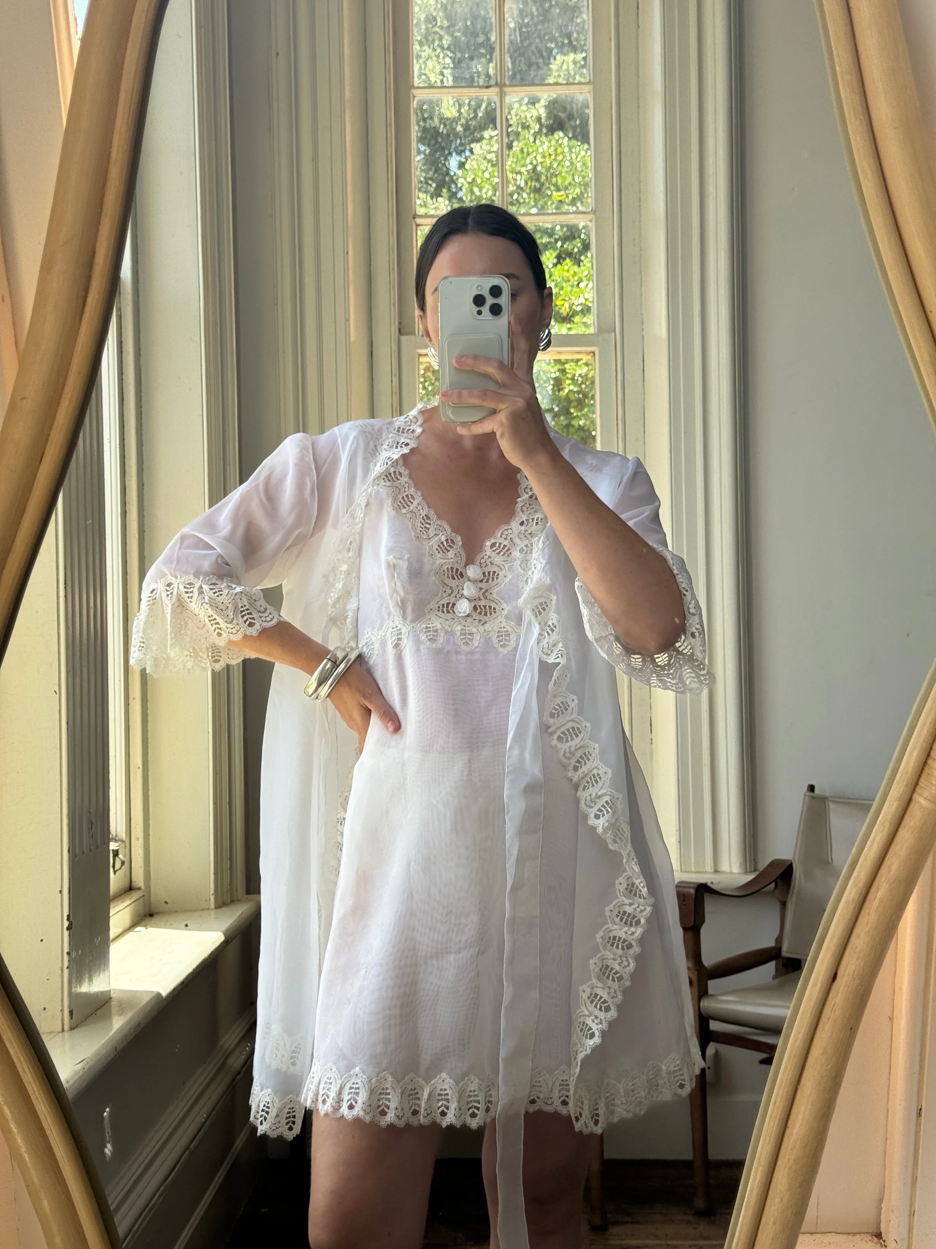 Vintage 60s Babydoll Peignoir Bridal Set Ivory