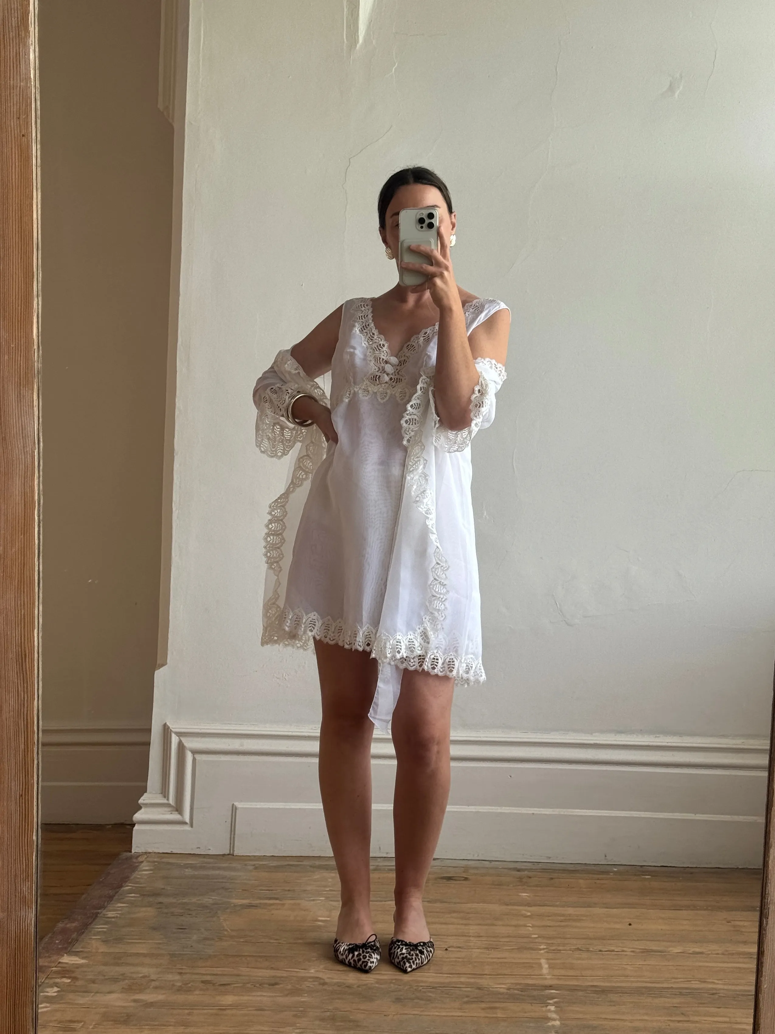 Vintage 60s Babydoll Peignoir Bridal Set Ivory
