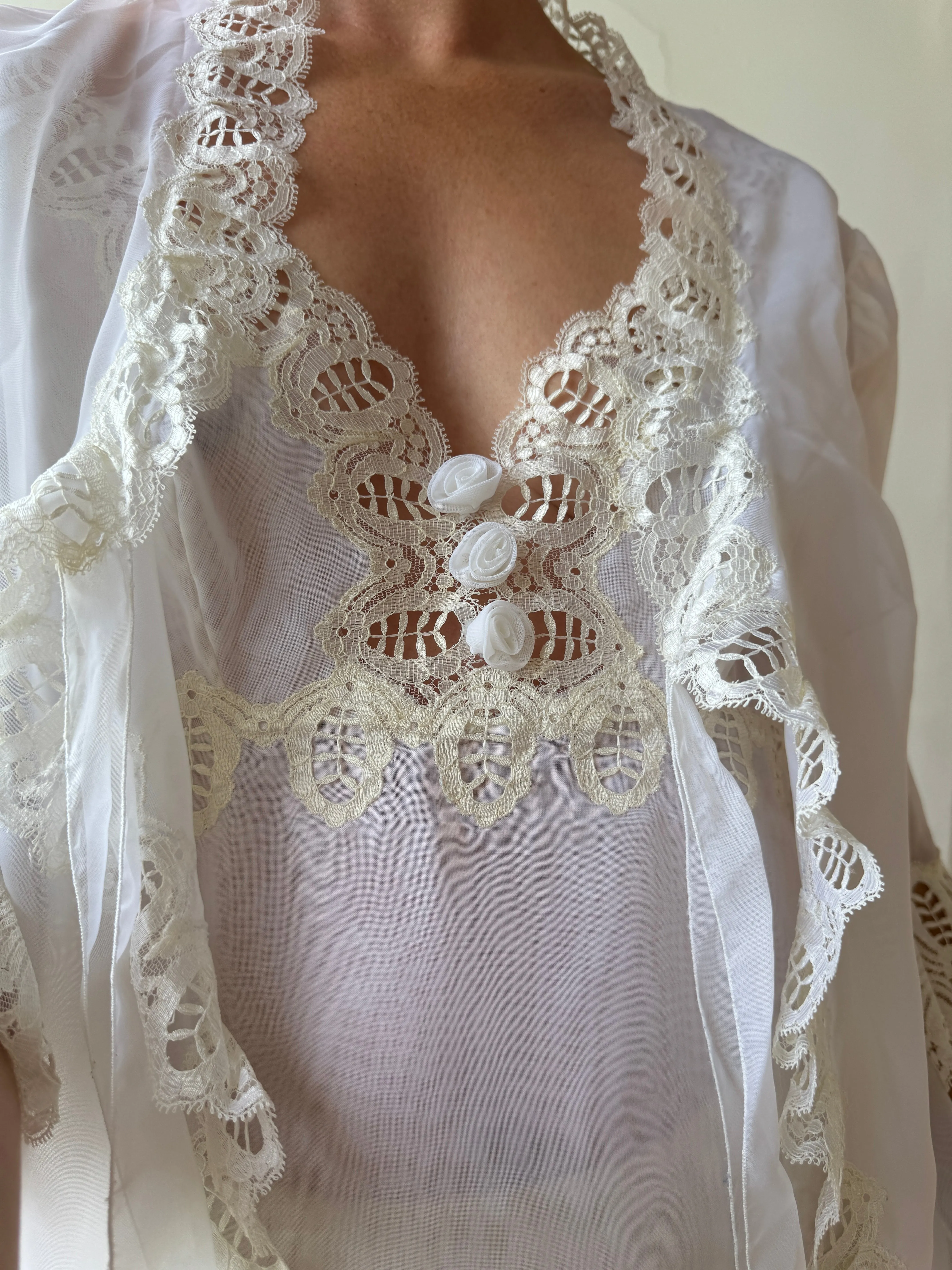 Vintage 60s Babydoll Peignoir Bridal Set Ivory