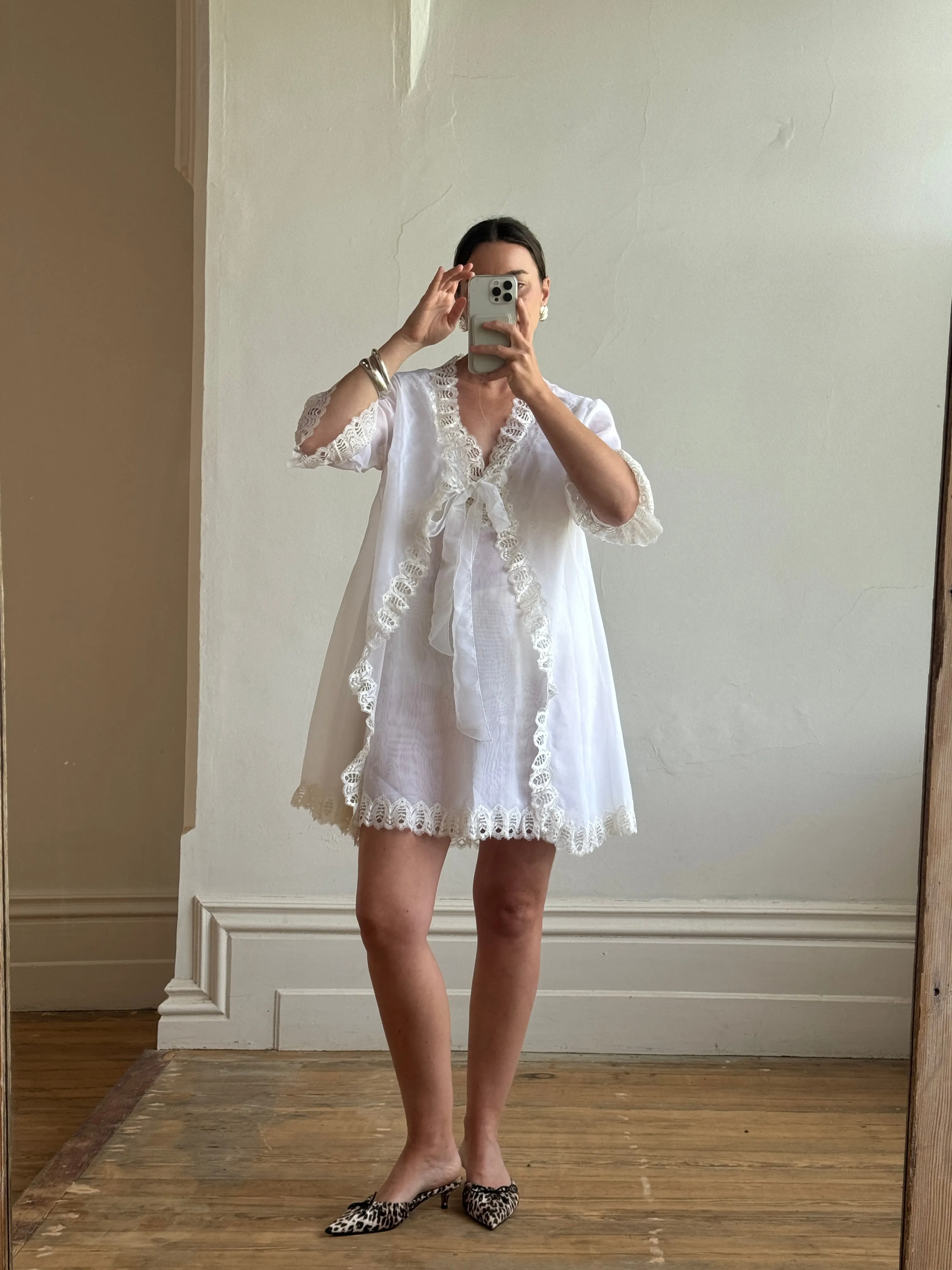 Vintage 60s Babydoll Peignoir Bridal Set Ivory