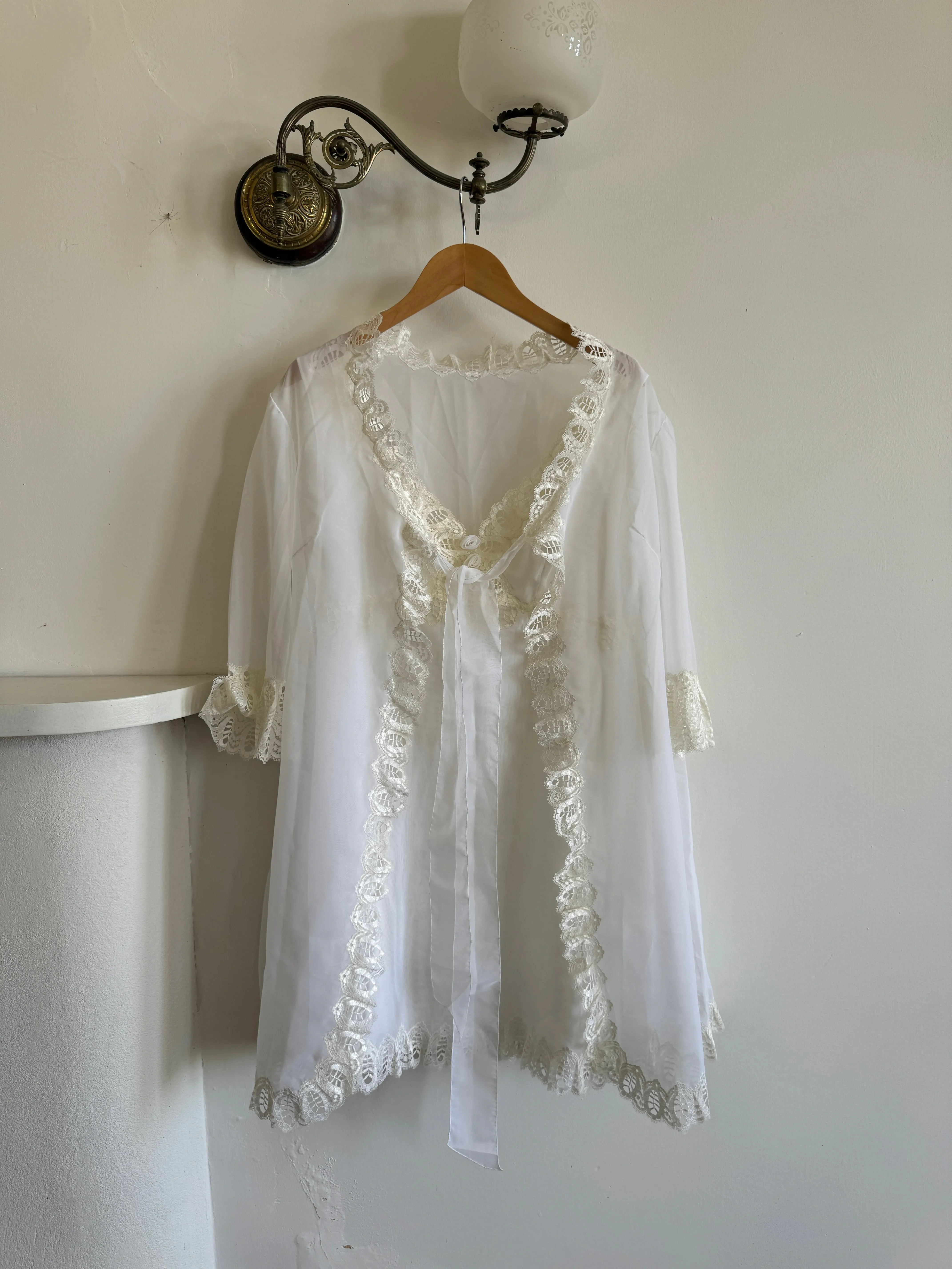 Vintage 60s Babydoll Peignoir Bridal Set Ivory