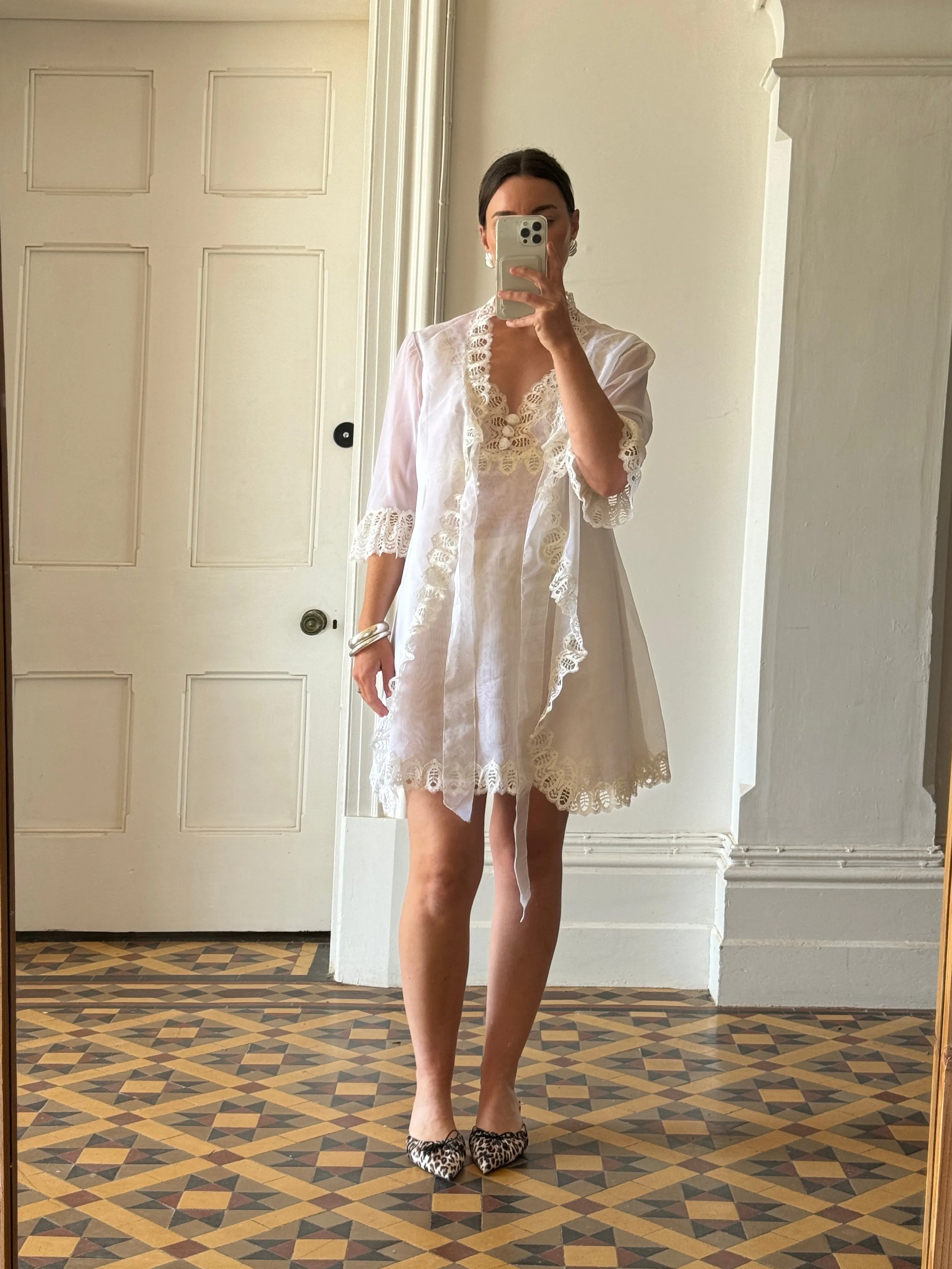 Vintage 60s Babydoll Peignoir Bridal Set Ivory