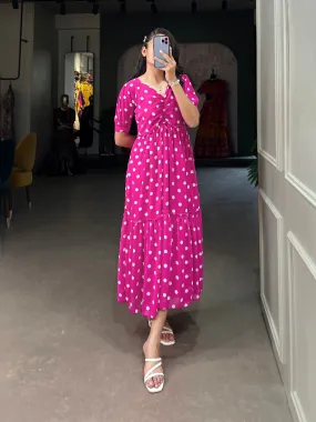 Vintage Pink Polka Dot Georgette Long Frock