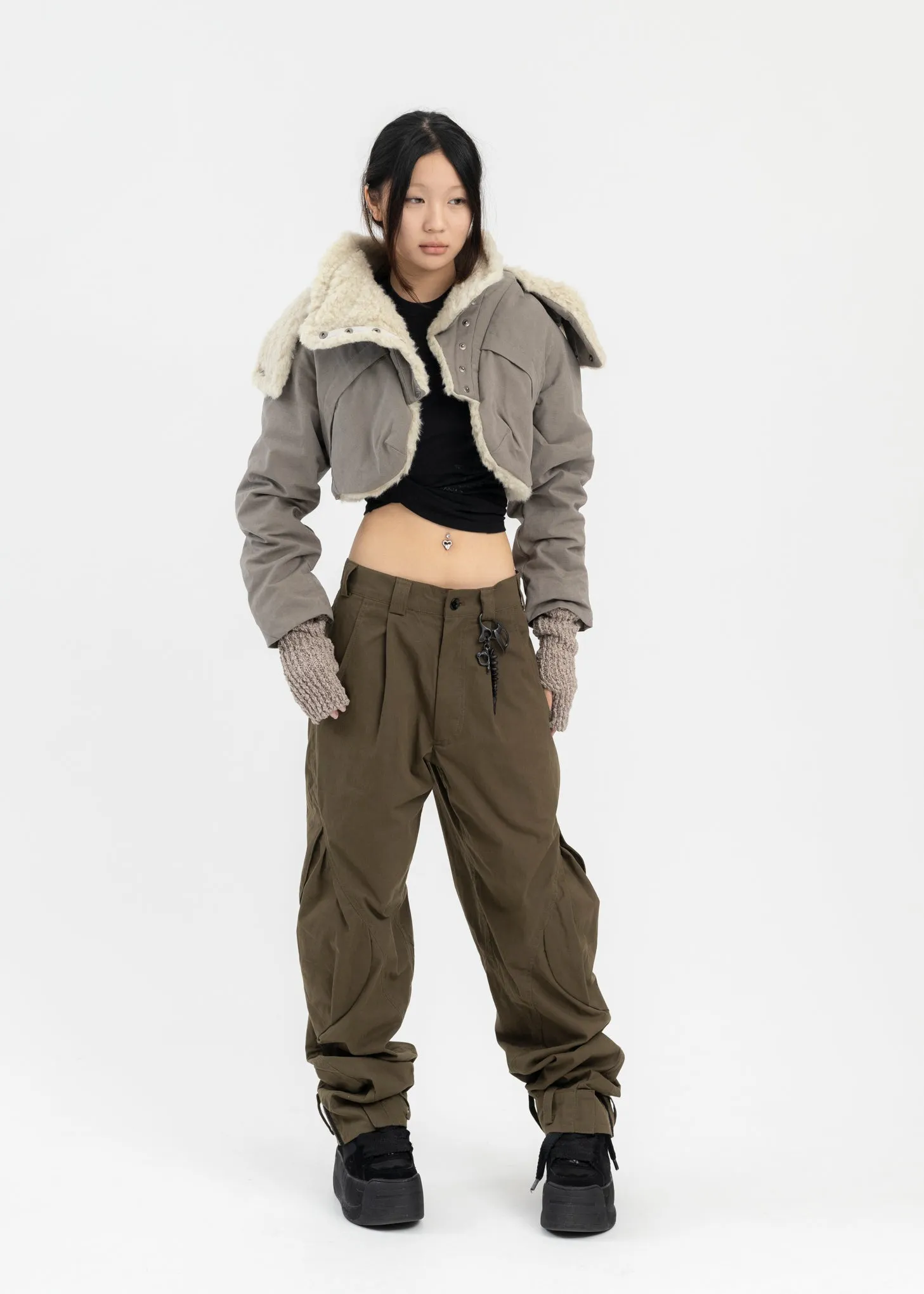 WARM GREY CROPPED FUR JACKET
