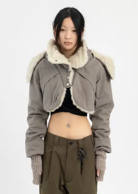 WARM GREY CROPPED FUR JACKET