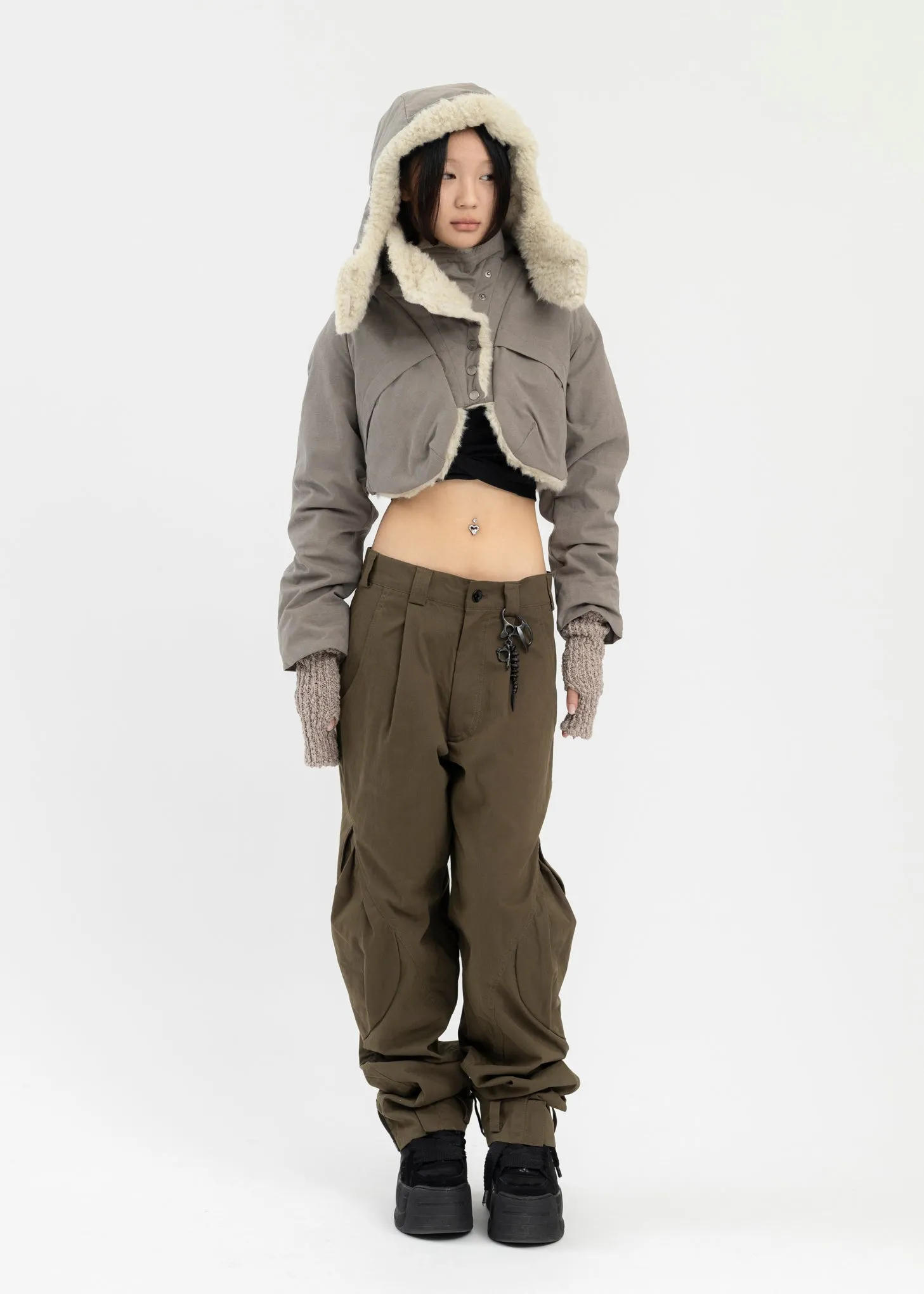 WARM GREY CROPPED FUR JACKET