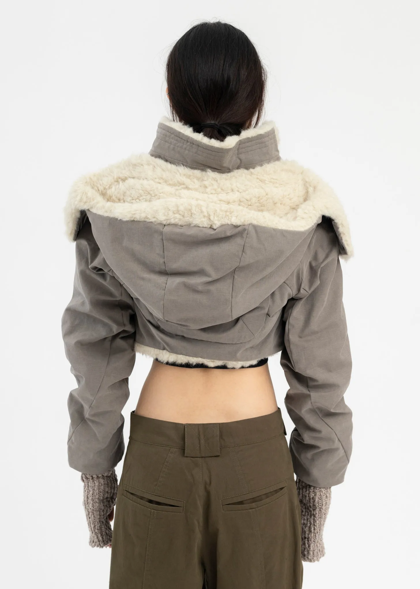 WARM GREY CROPPED FUR JACKET