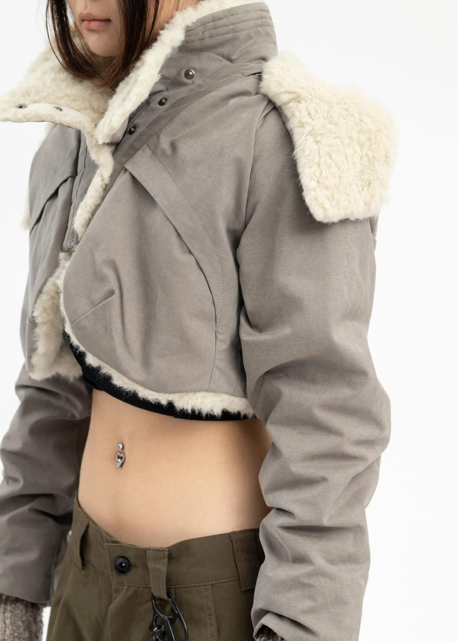 WARM GREY CROPPED FUR JACKET