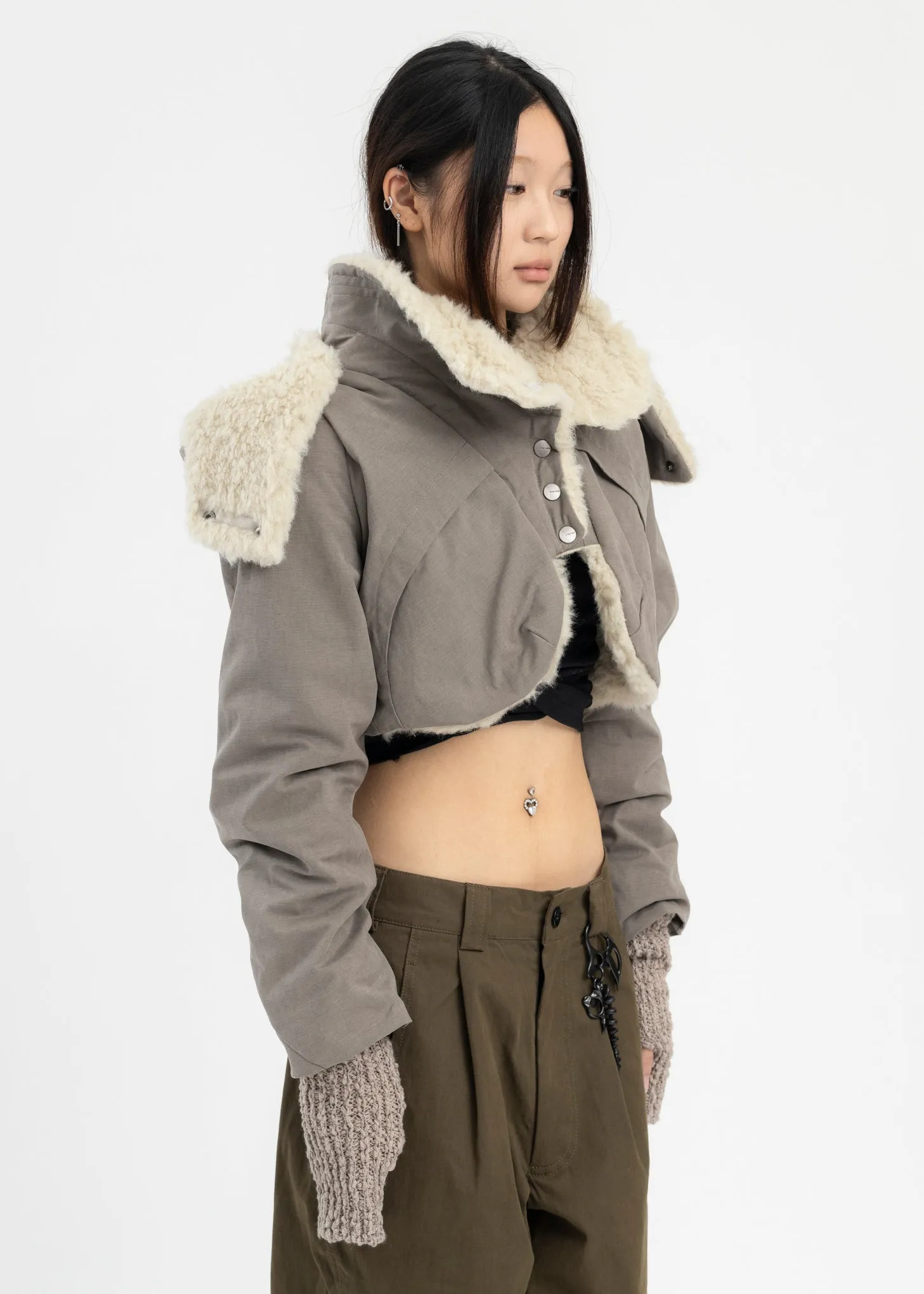 WARM GREY CROPPED FUR JACKET