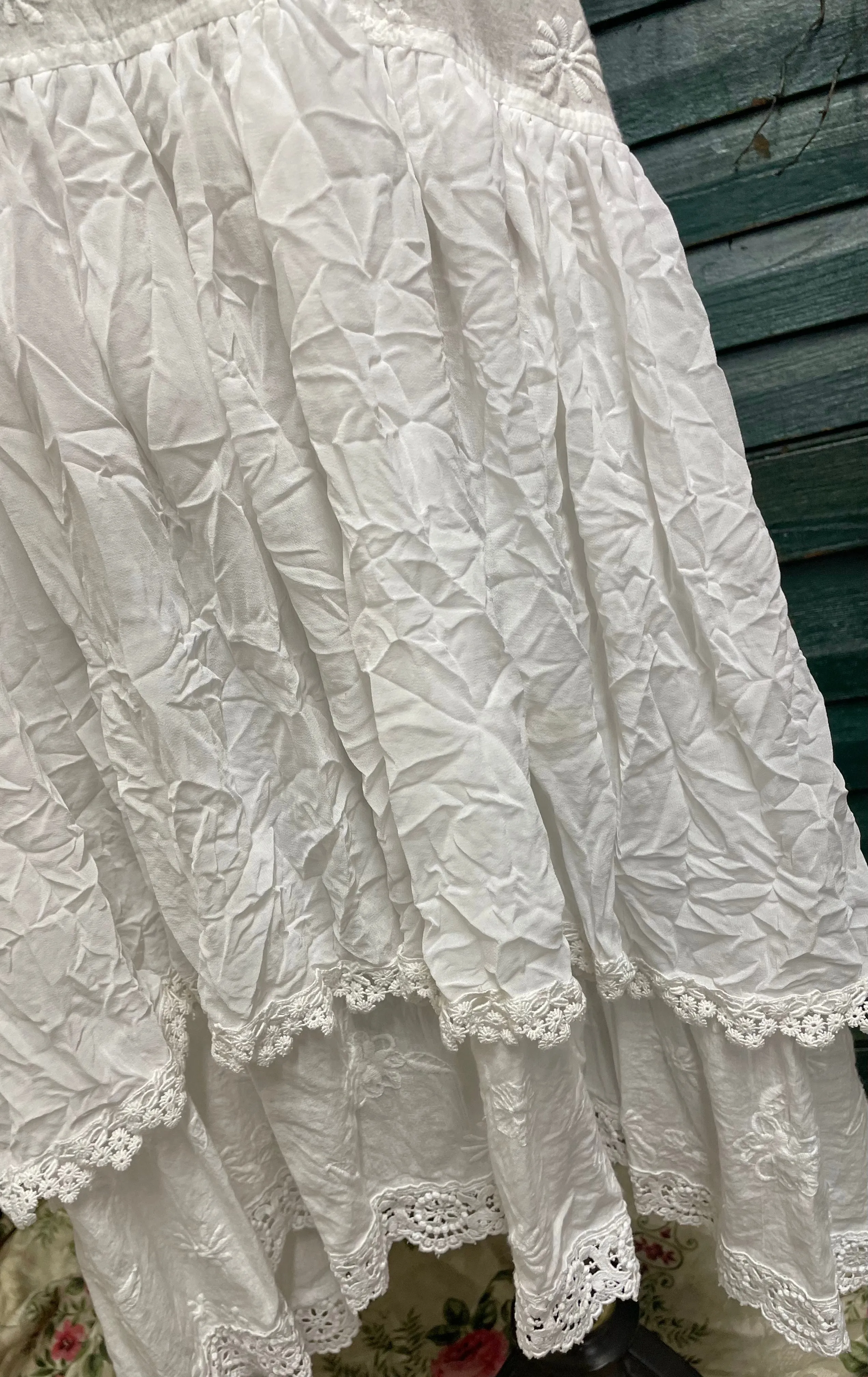 White embossed linen slip dress