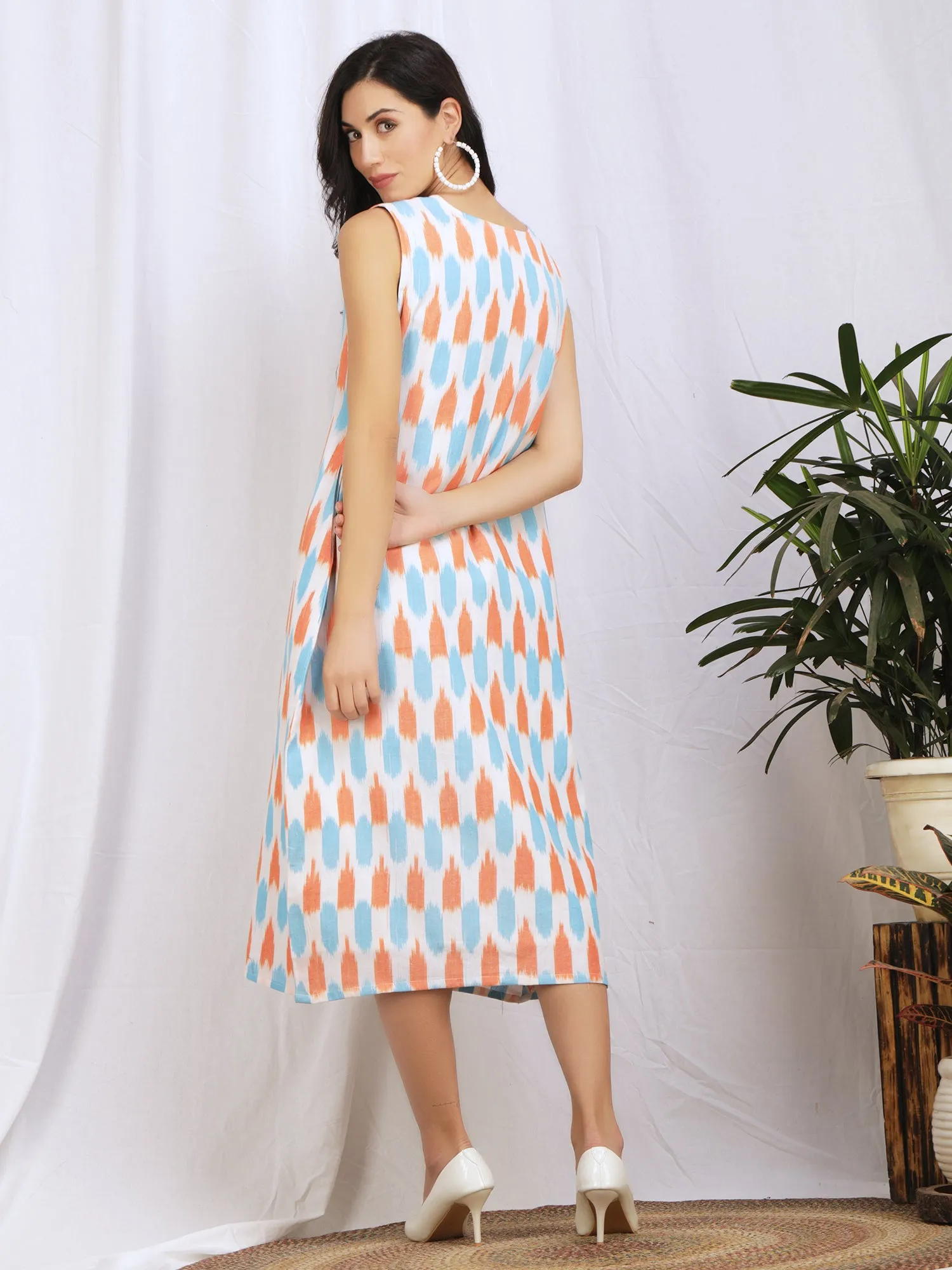 White Ikat Boho Dress