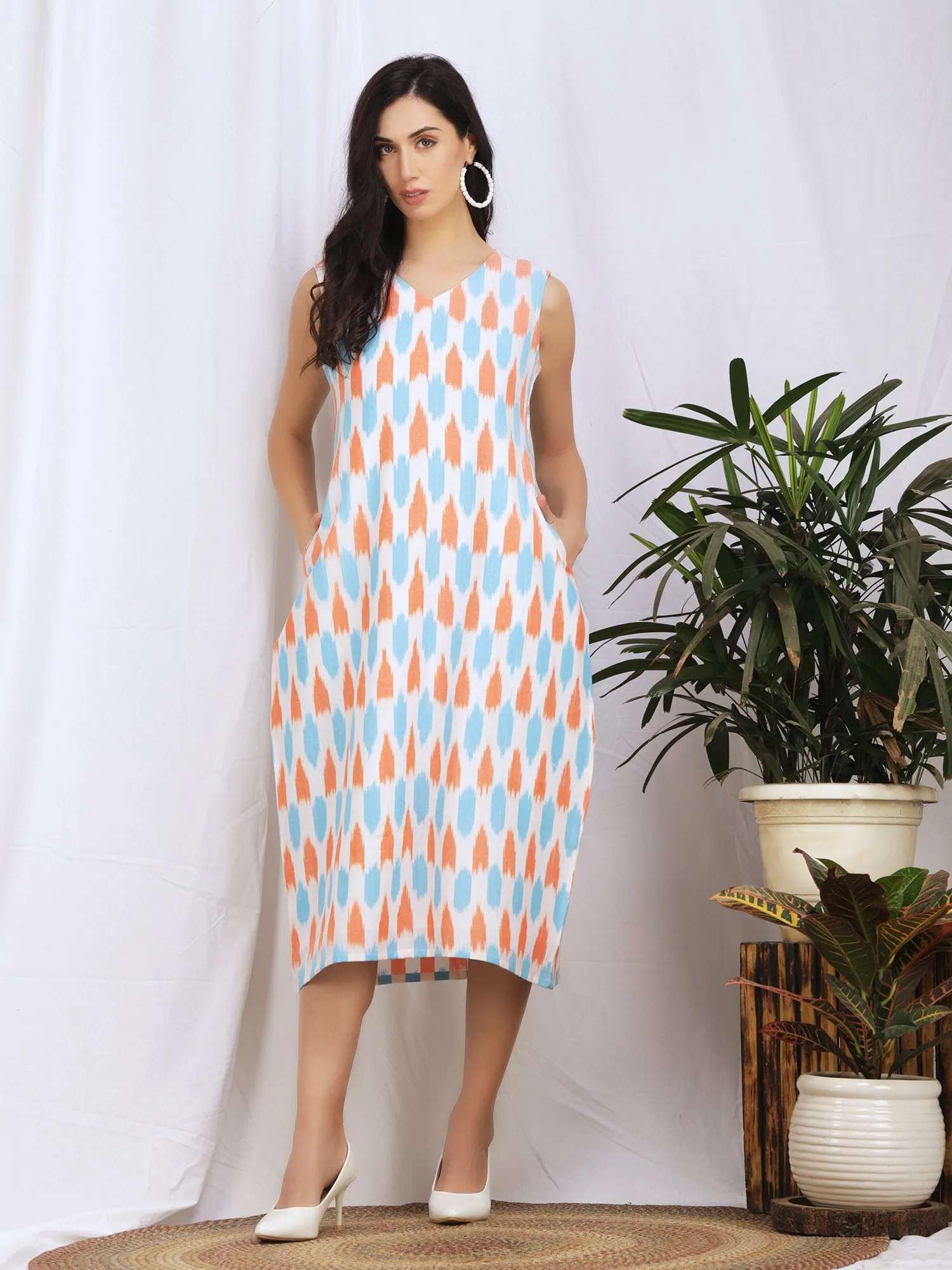 White Ikat Boho Dress