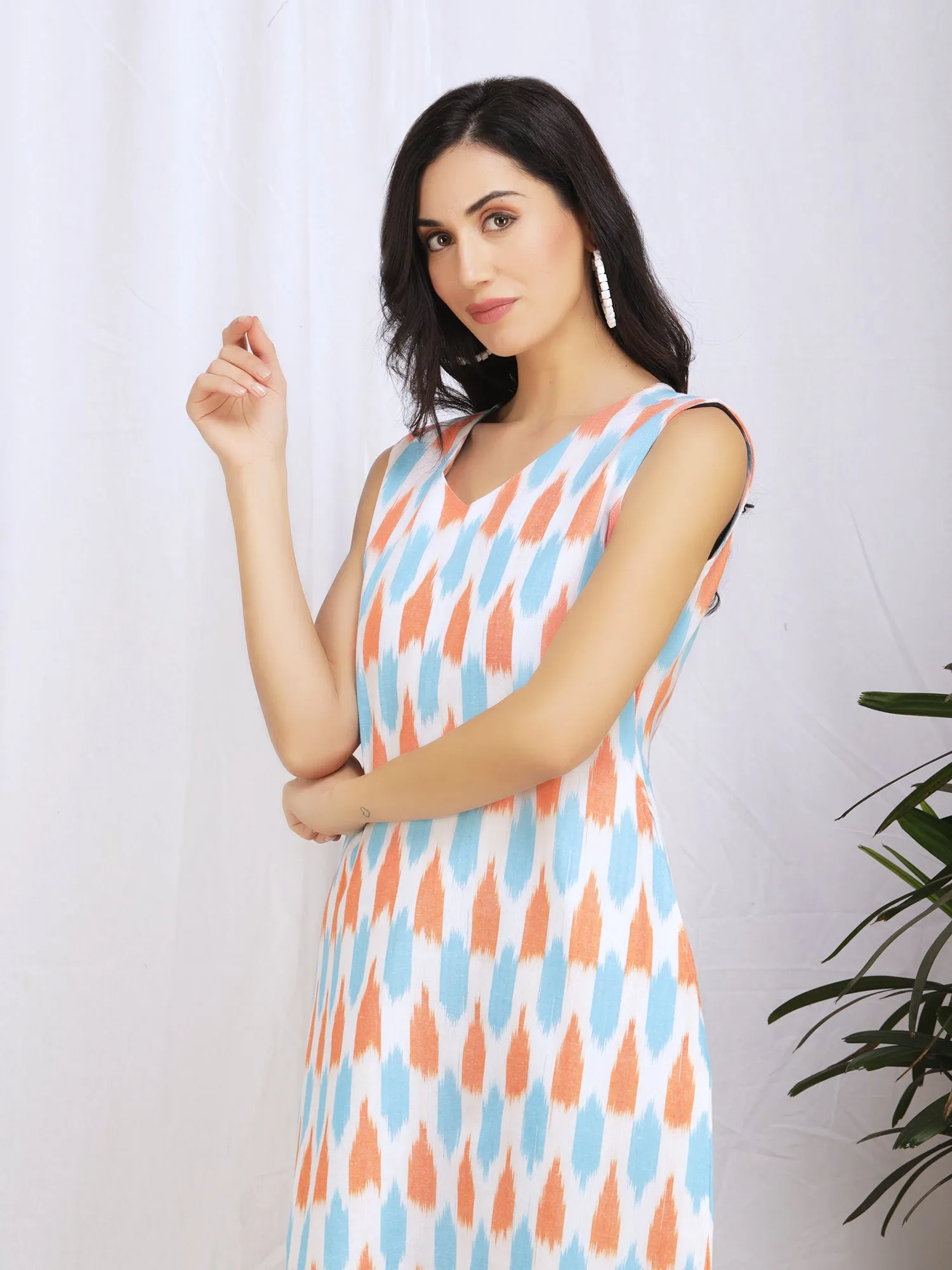 White Ikat Boho Dress