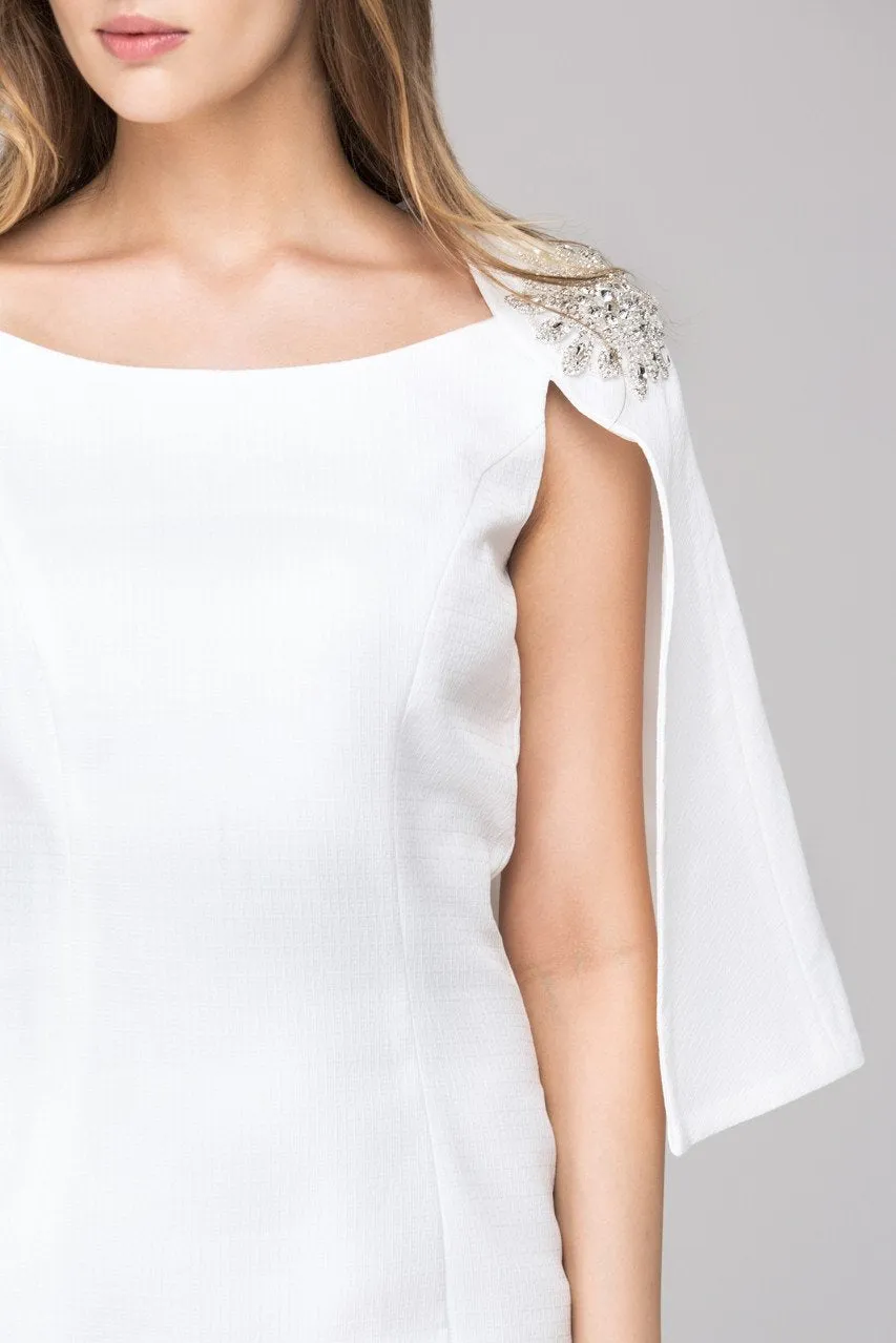 White Jeweled Queen Cape Midi Dress