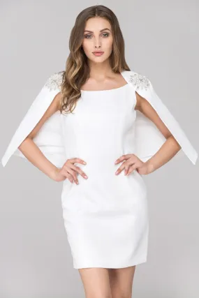 White Jeweled Queen Cape Midi Dress