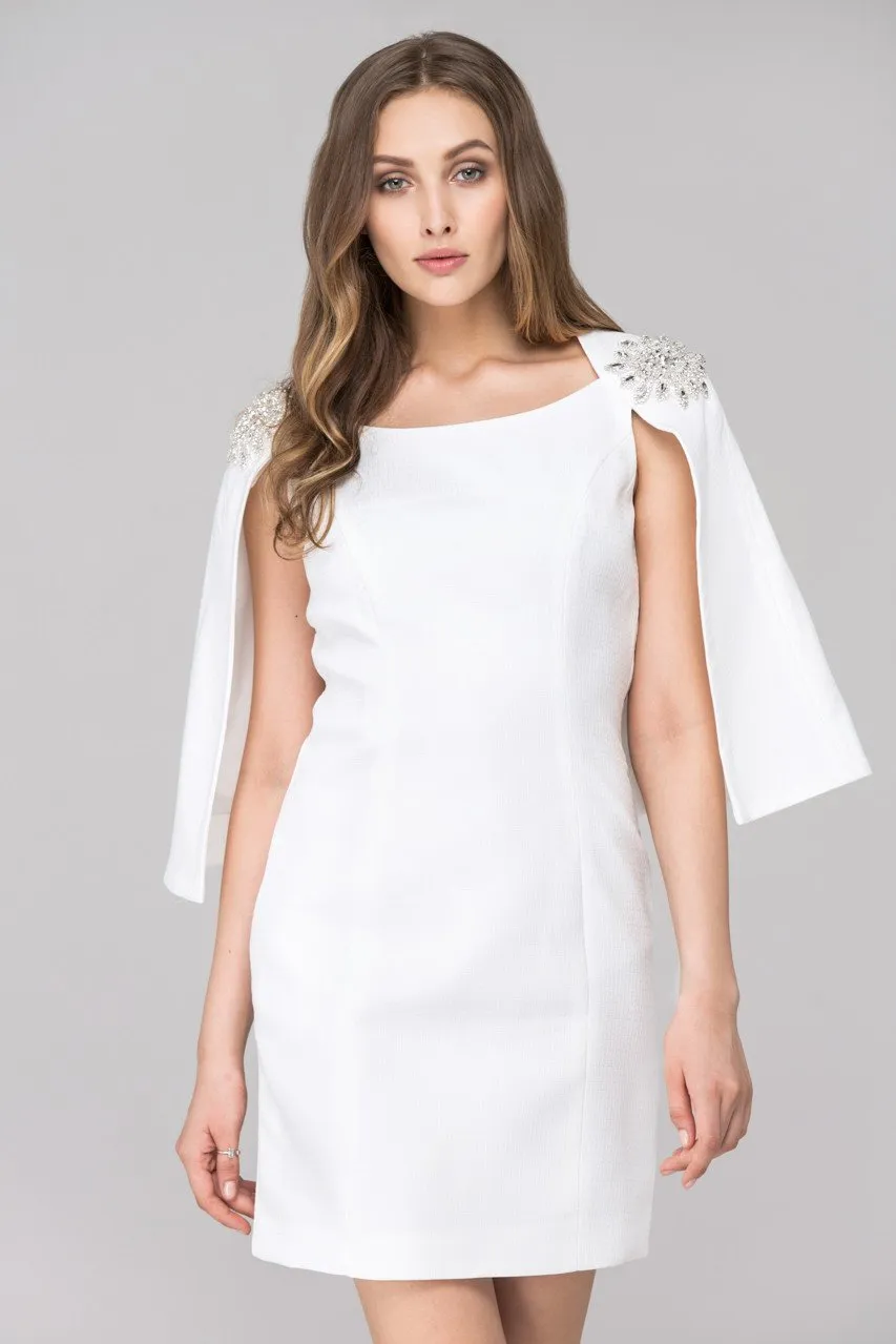 White Jeweled Queen Cape Midi Dress
