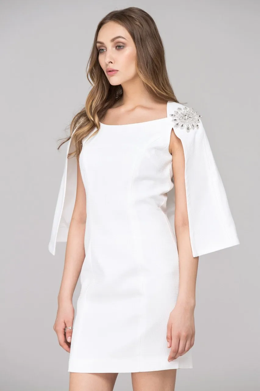 White Jeweled Queen Cape Midi Dress