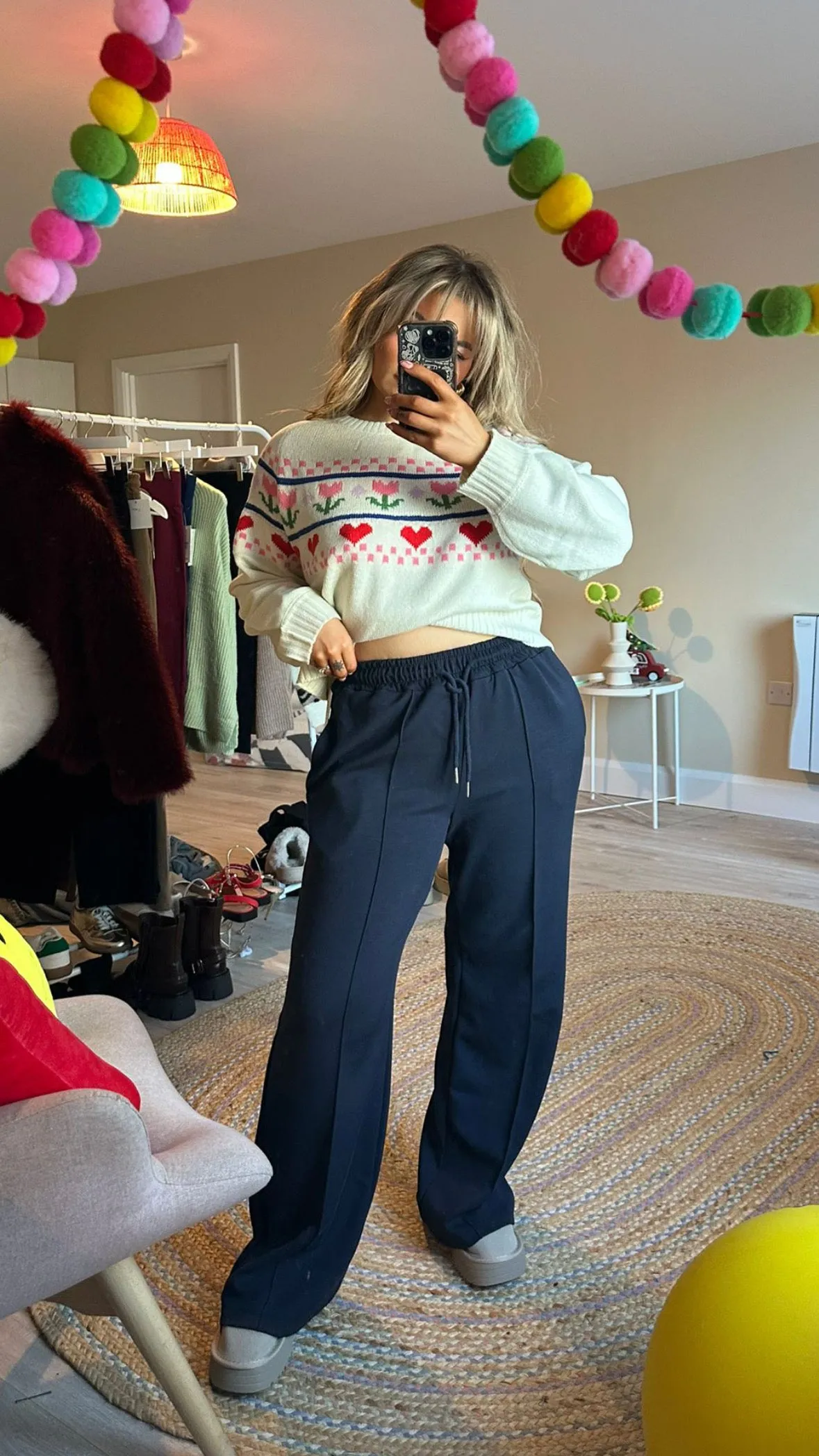 Wide Leg Joggers - Navy