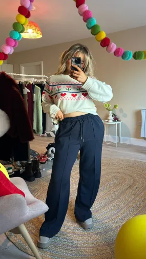 Wide Leg Joggers - Navy