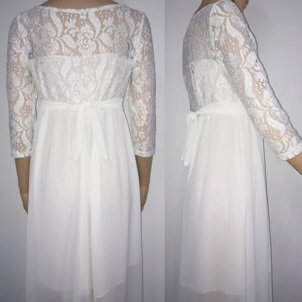 Women Pregnancy Sexy Long Dress Lace Chiffon O-Neck