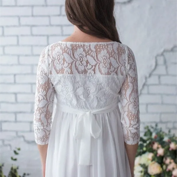 Women Pregnancy Sexy Long Dress Lace Chiffon O-Neck