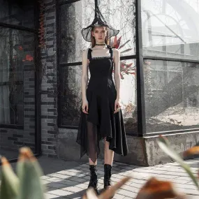 Women's Goth Cross Straps Iregular Hem Chiffon Maxi Dresses