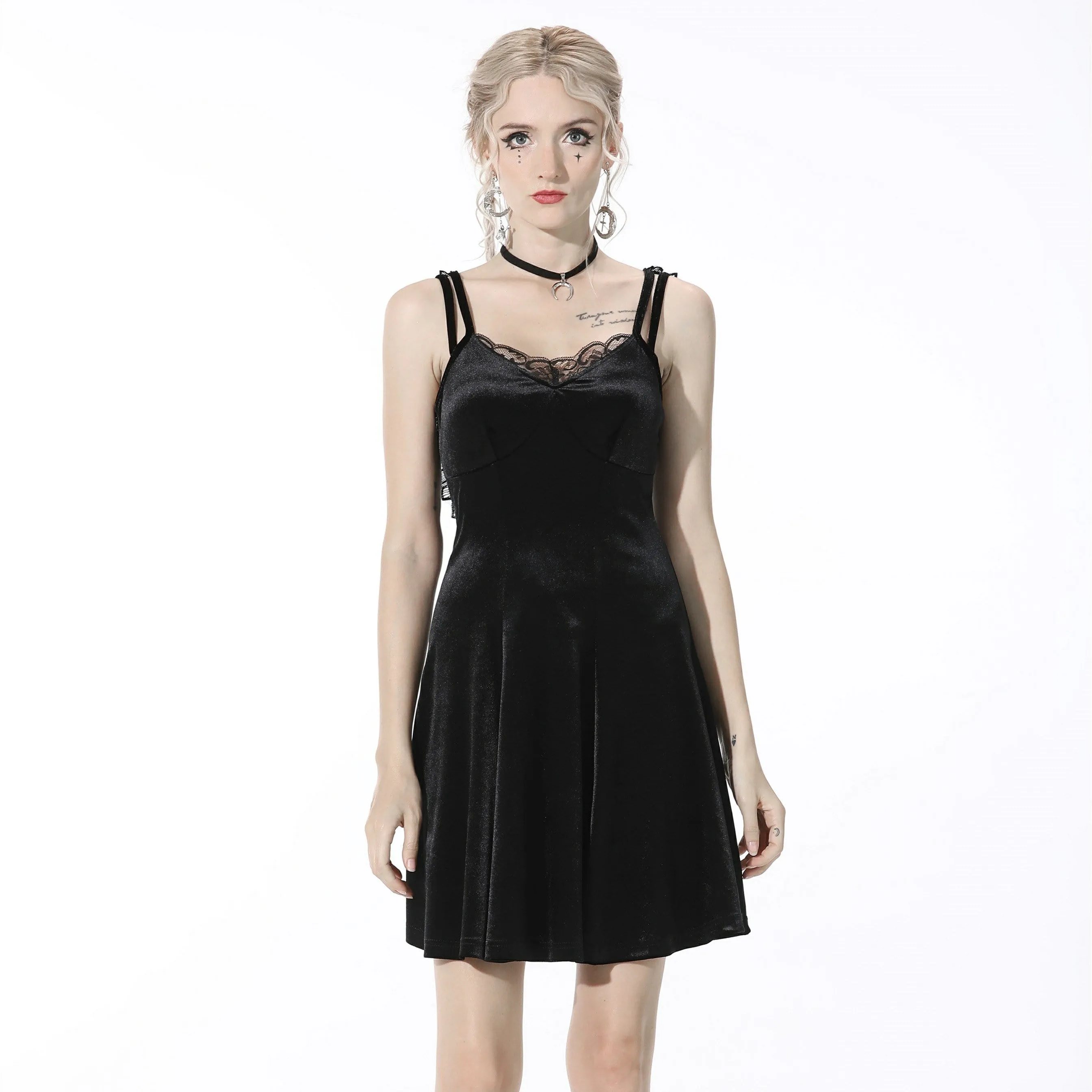 Women's Gothic Strappy Wing Black Slip Dress Wedding Dress