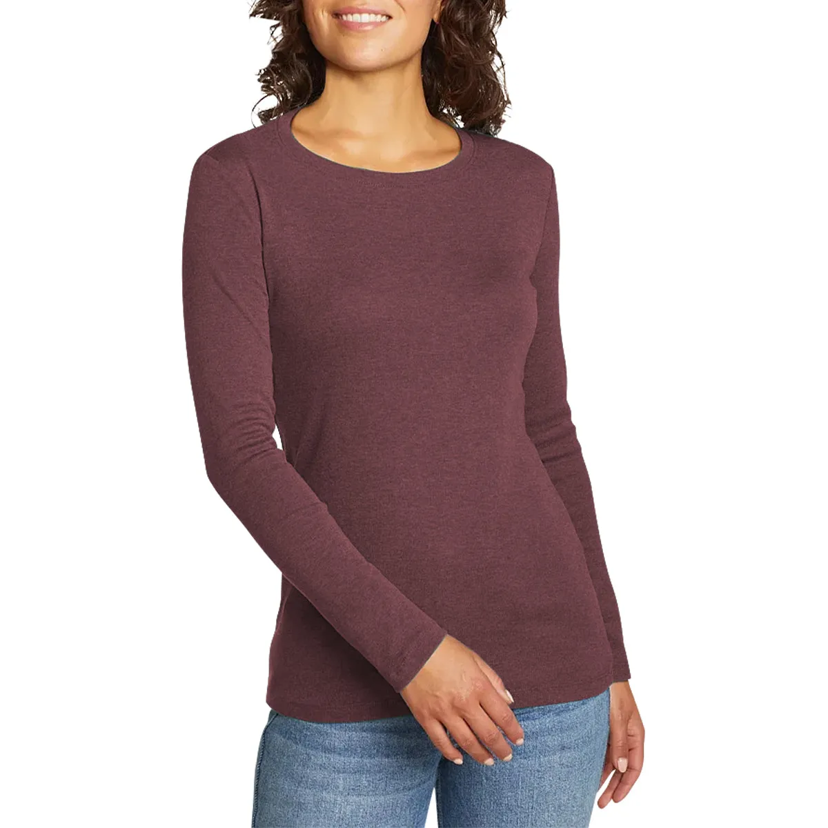 Womens Long Sleeve Pullover Round-Neck T-Shirt