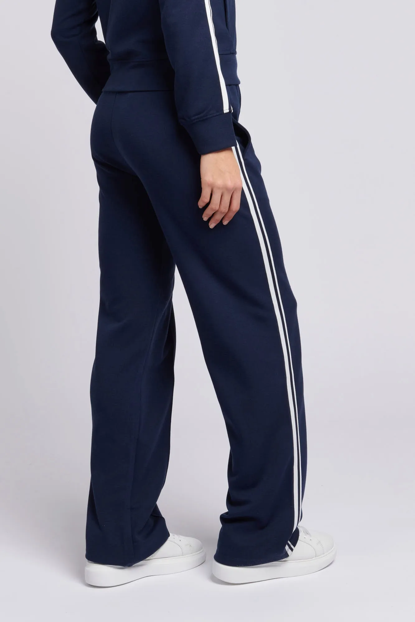 Womens Stripe Trim Flare Joggers in Navy Iris