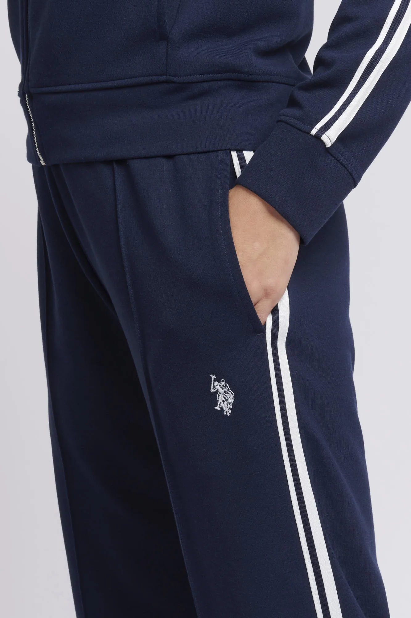 Womens Stripe Trim Flare Joggers in Navy Iris