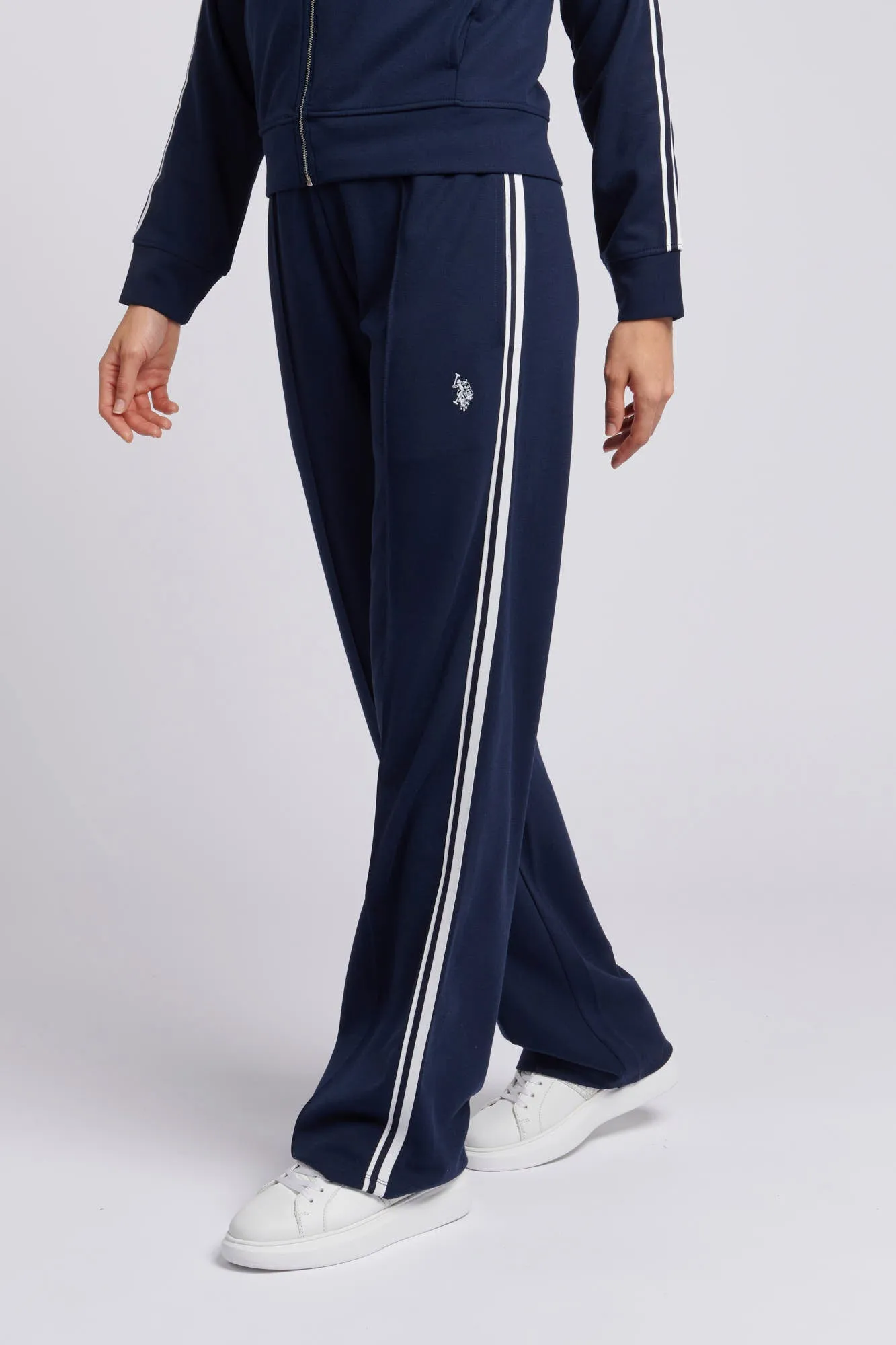 Womens Stripe Trim Flare Joggers in Navy Iris