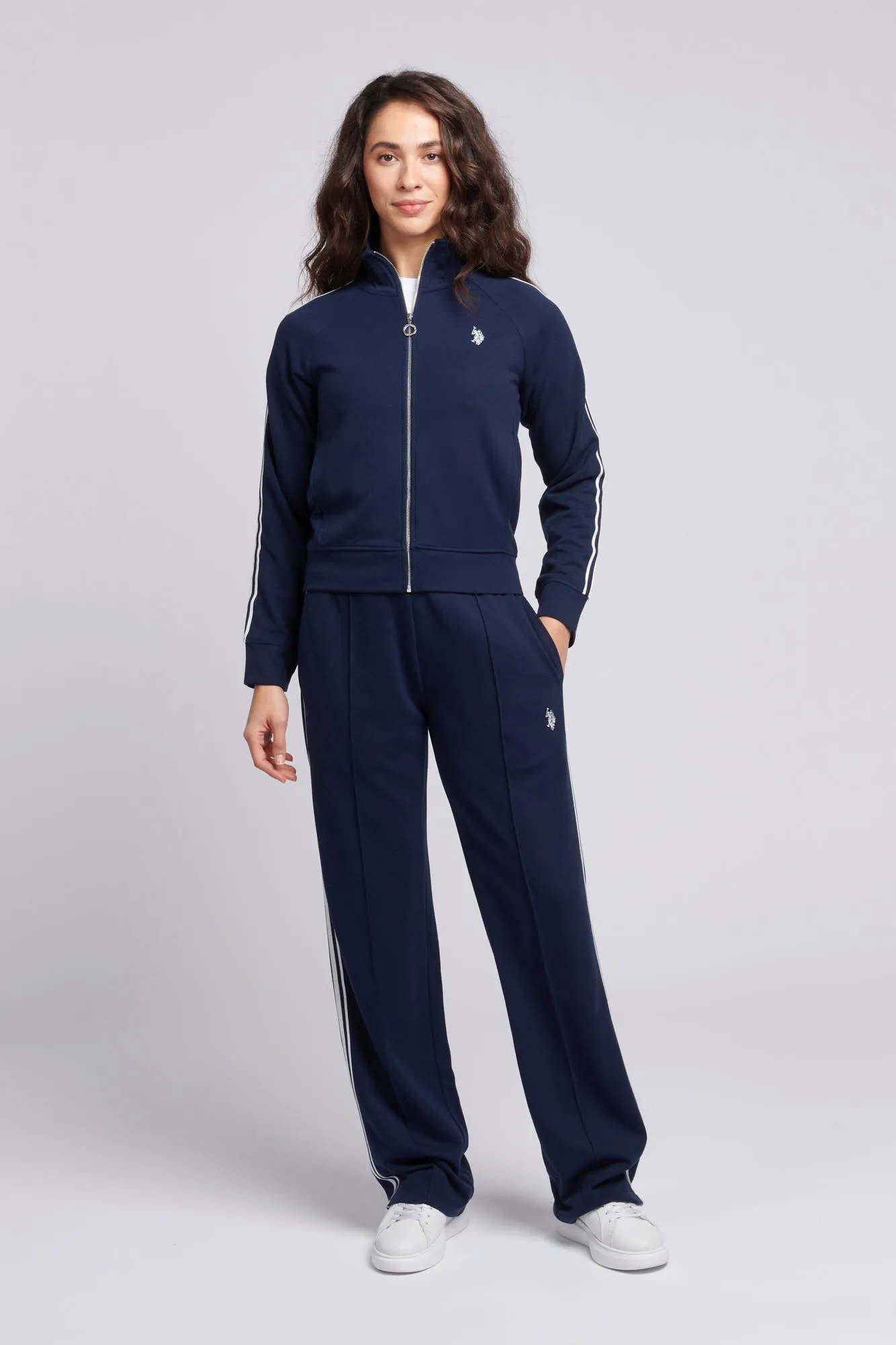 Womens Stripe Trim Flare Joggers in Navy Iris