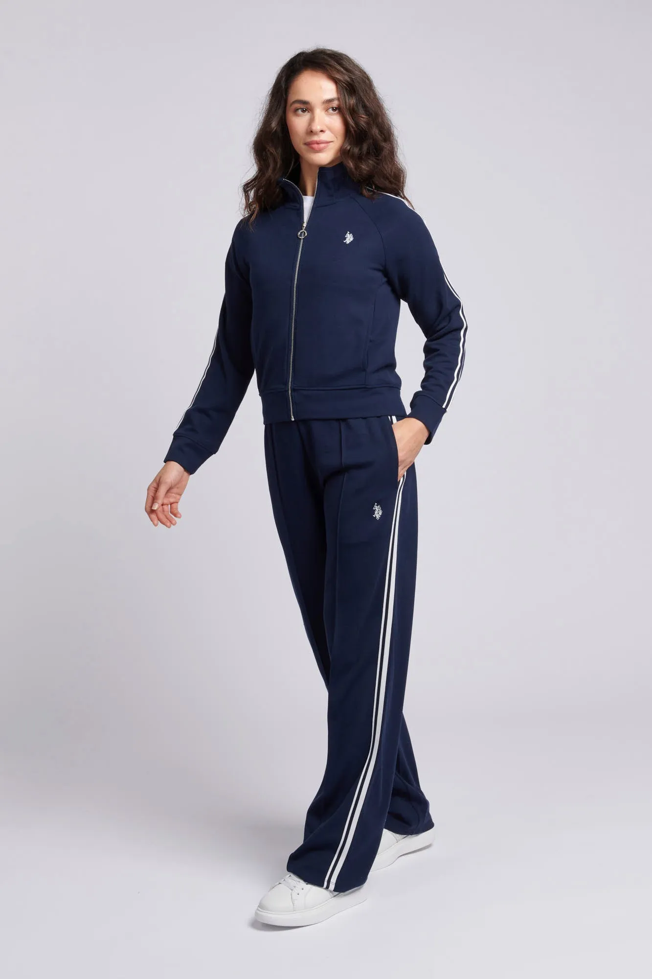 Womens Stripe Trim Flare Joggers in Navy Iris