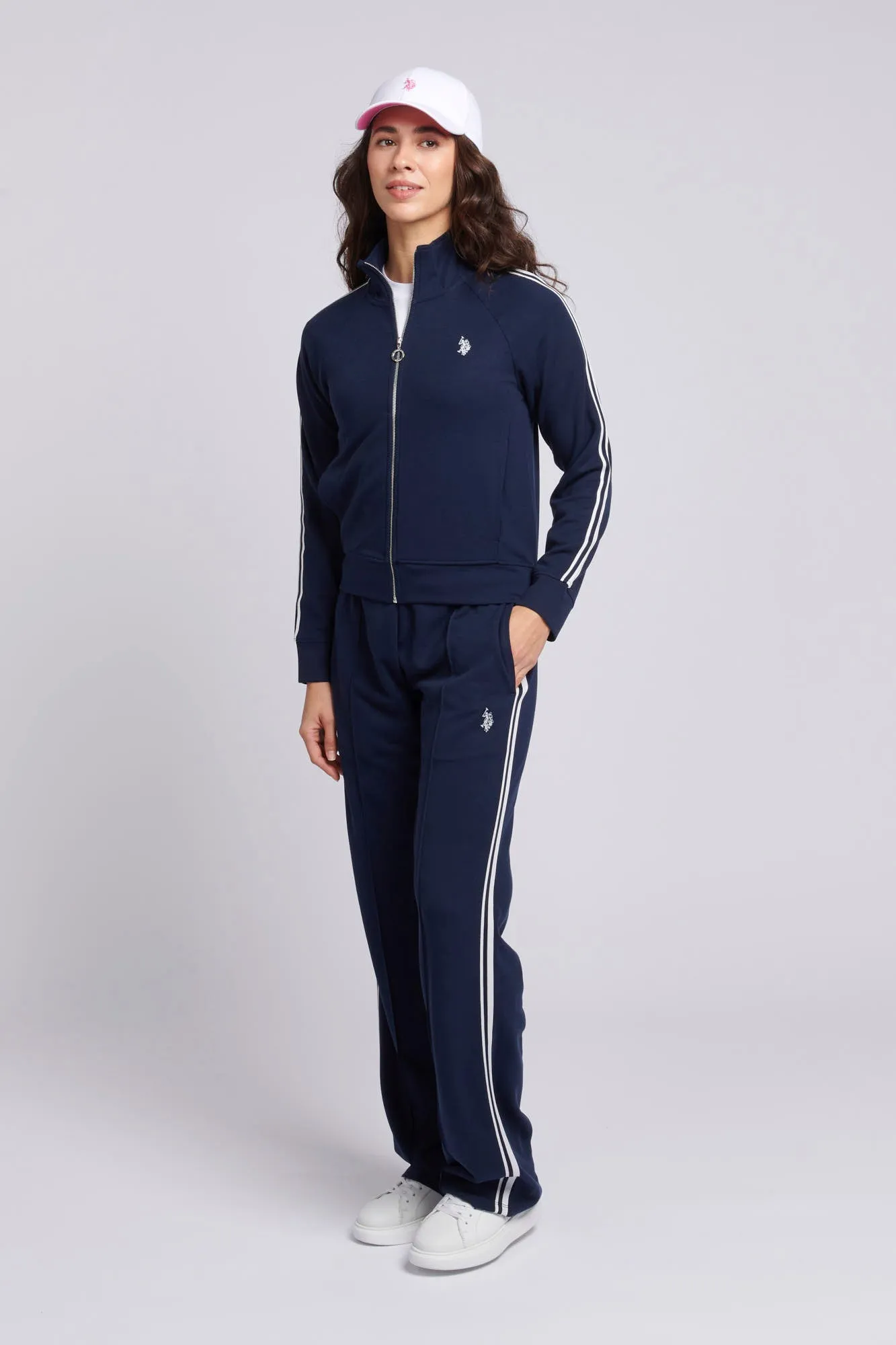 Womens Stripe Trim Flare Joggers in Navy Iris