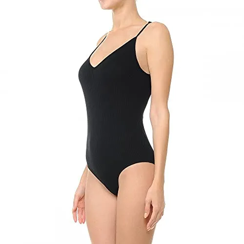 Womens-V Neck Ribbed Cami Spaghetti Strap Body Suit