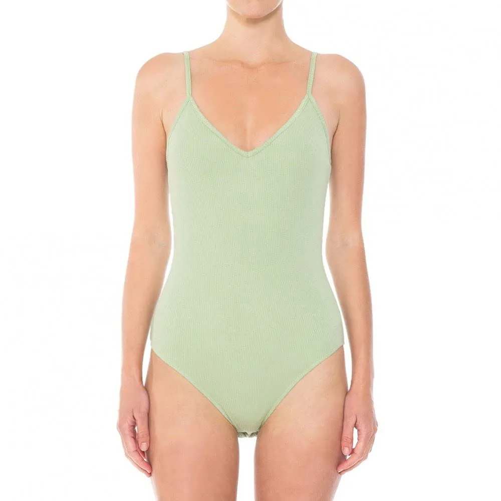Womens-V Neck Ribbed Cami Spaghetti Strap Body Suit